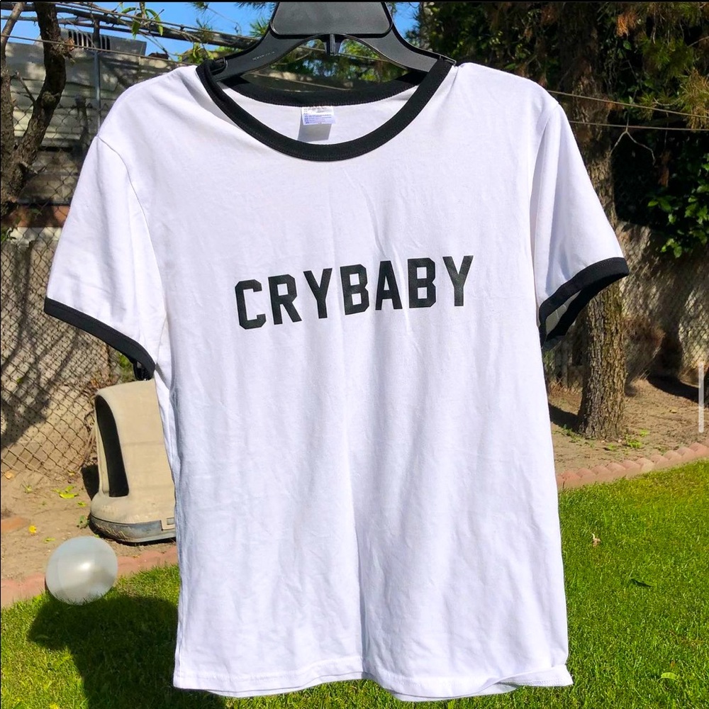 “Crybaby” white shirt sleeve top